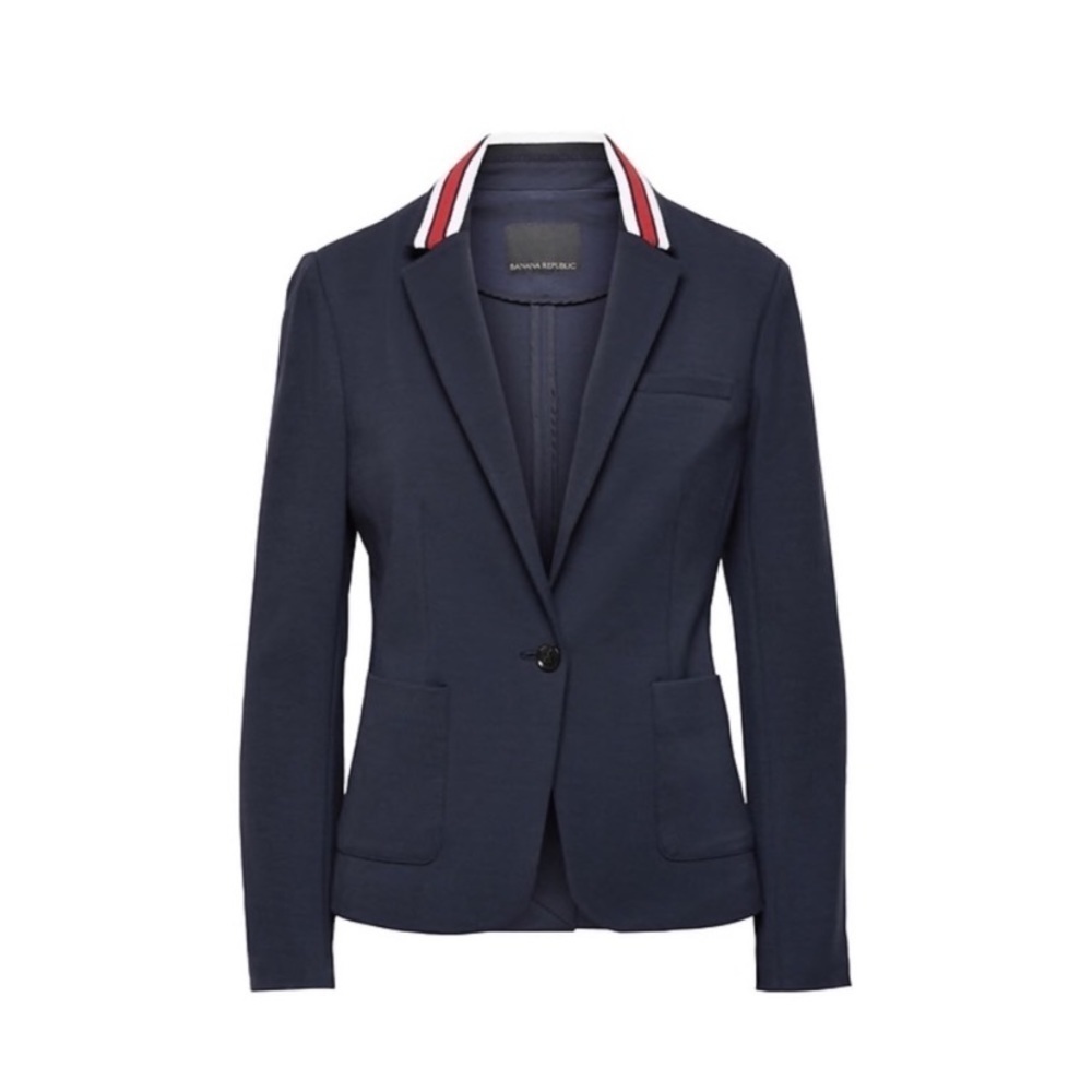 Banana Republic Classic Contrast Striped Collar Navy Blazer Ponte NWT